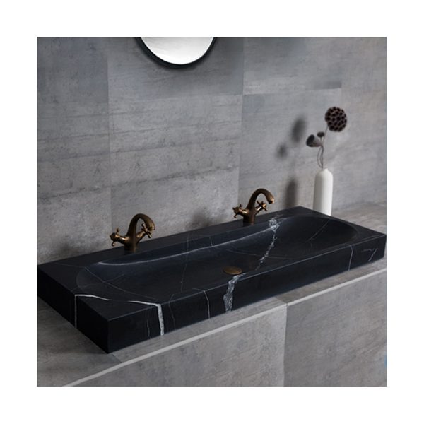 top Design Natural Bathroom Black Marble Rectangular Stone Wash Basin-1