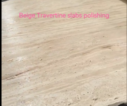 Beige Travertine slabs polishing